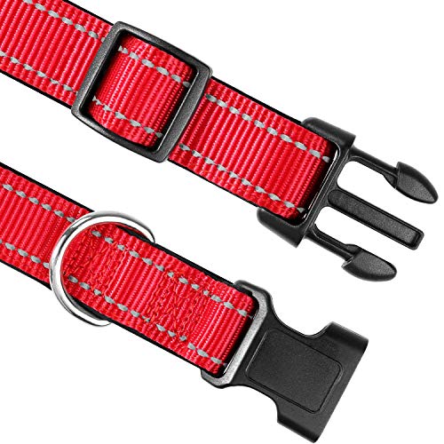 Joytale Collar Perro Reflectante,Nylon Collar Acolchado con Neopreno,Ajustable para Perros Pequeño,30-40cm,Rojo