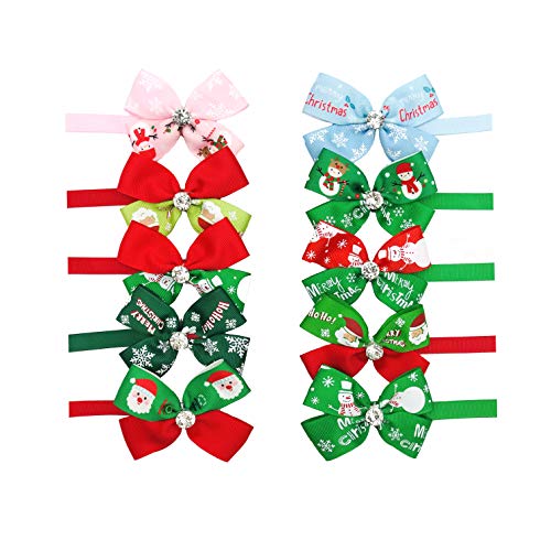 JpGdn 10 pajaritas de Navidad para perros pequeños con diamantes de imitación de Papá Noel muñeco de nieve para cachorro, perrito, gato, conejo, collar de corbata, accesorios de aseo para disfraz