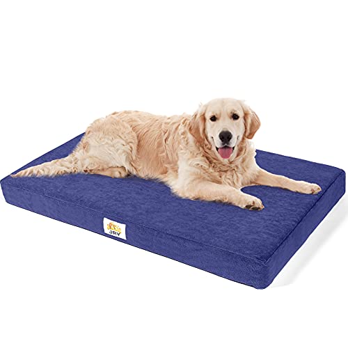 JRY Cama ortopédica para perros lavable, cojín para perros con memoria de látex, lila y azul, comfy cama transpirable para perros grandes, medianos y pequeños (89 x 56 x 6 cm)