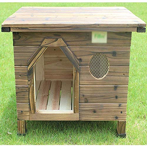 JTKDL Cajón del perro de la perrera de la jaula Cama Night Stand Mesa auxiliar de muebles de madera Cave House Room Casa carbonizado de madera al aire libre Top Dog House cubierta plana de madera case