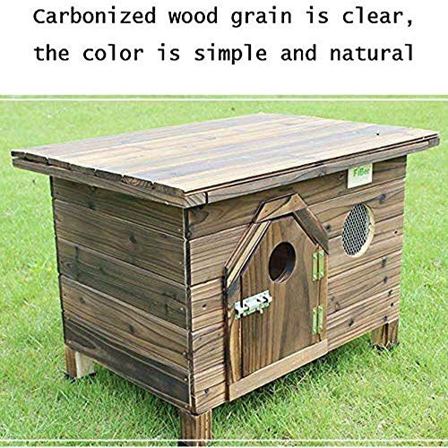 JTKDL Cajón del perro de la perrera de la jaula Cama Night Stand Mesa auxiliar de muebles de madera Cave House Room Casa carbonizado de madera al aire libre Top Dog House cubierta plana de madera case