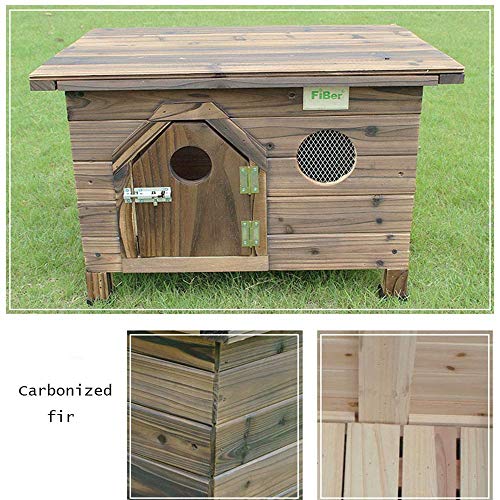 JTKDL Cajón del perro de la perrera de la jaula Cama Night Stand Mesa auxiliar de muebles de madera Cave House Room Casa carbonizado de madera al aire libre Top Dog House cubierta plana de madera case