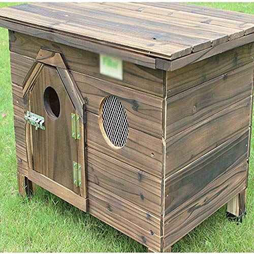 JTKDL Cajón del perro de la perrera de la jaula Cama Night Stand Mesa auxiliar de muebles de madera Cave House Room Casa carbonizado de madera al aire libre Top Dog House cubierta plana de madera case