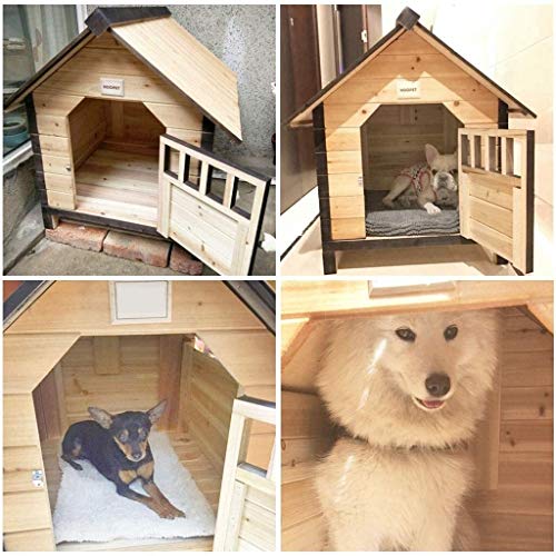 JTKDL Casas de Madera del Perro al Aire Libre con Aislamiento, Resistente a la Intemperie Casas de Perro Exterior con Puerta de Madera Lindo caseta de Perro al Aire Libre a Prueba de Lluvia de Madera