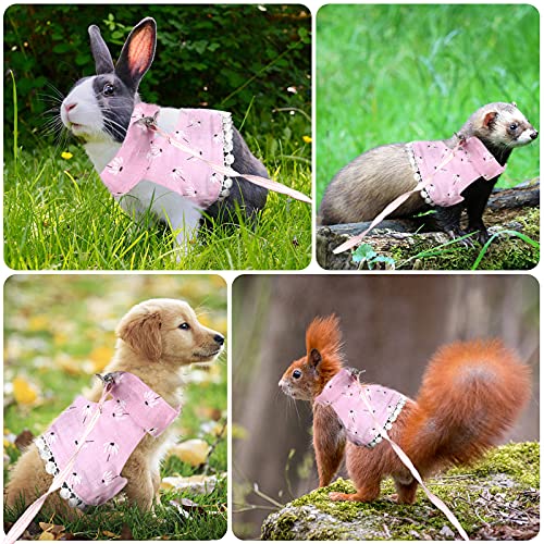 Juego Correa y Arnés Ajustable para Animales Pequeños, Correa Material Poliéster Elasticidad Larga 1.8m, Correa Camisa Algodón Flexible y Cómoda para Conejo, Hámster (Rosado)