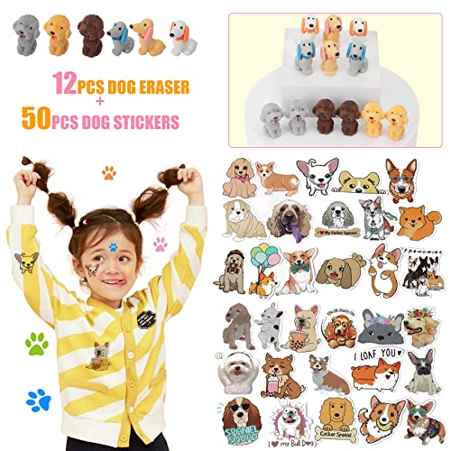 Juego de 134 Piezas Favores de Fiesta de Pata de Perro, Pulsera con Estampado de Pata de Perro, Llavero, Broche, Pegatinas, Gomas de Borrar, Bolsa de Regalo para Cachorros para Niños y Niñas