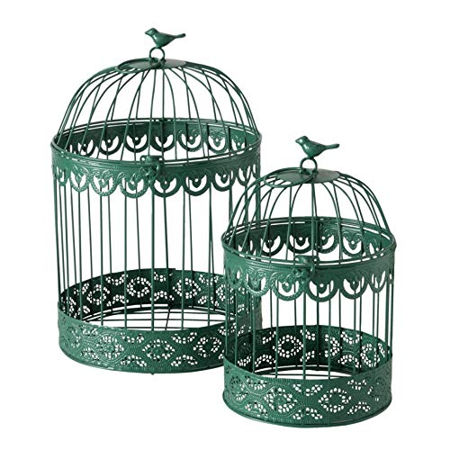 Juego de 2 jaulas decorativas de metal, color verde, altura 30-40 cm