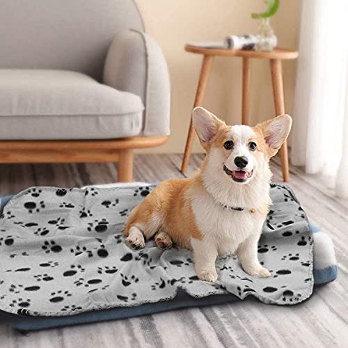 Juego de 2 mantas de perro lavables para mascotas, manta de forro polar para mascotas, funda de cama suave con huellas de huellas para animales pequeños, conejo, gato gris y negro (60 x 70 cm)