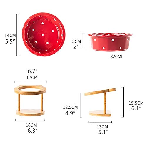 Juego de cuencos de cerámica para perros, cachorros, gatos, cuencos, charolas, comedero, comedero para mascotas, soporte inclinable para el cuello, soporte de madera asegurado (color rojo y madera)