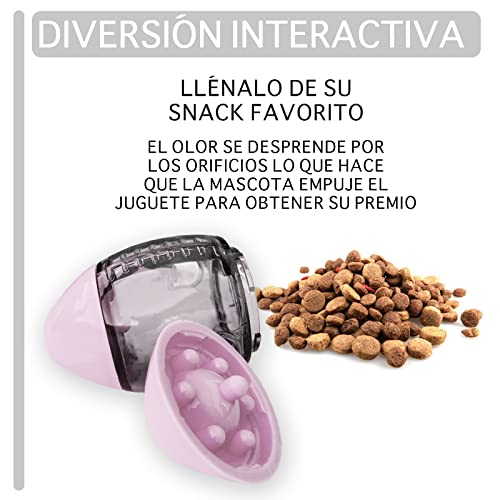 Juego Interactivo Para Perros y Gatos que Aumenta la Actividad Física de Su Mascota. Dispensador de Comida para Mascotas con Dosificador de Pienso Antivoracidad. (rosa-morado)