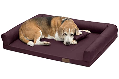 Juelle Cama ortopédica para perros grandes, colchón ergonómico con lados para perros grandes, funda extraíble, lavable a máquina, Lucky M-XXL (tamaño: XXL – 145 x 105 cm, ciruela)