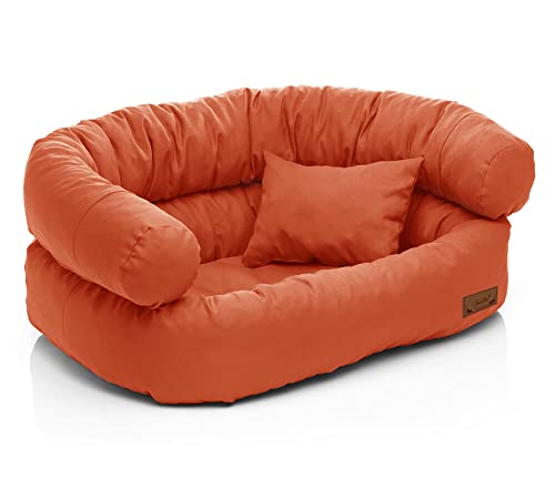 Juelle Sofá para perros pequeños – Sofá para perros pequeños, funda extraíble, lavable a máquina, cama mullida, sillón para perros Santi S – XXL (tamaño: S – 70 x 50 cm, naranja)