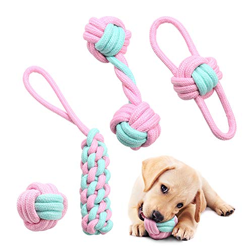 Juguete de Cuerda para Perros, Juguetes para Perros Indestructibles para Cachorros y Perros Pequeños, Juego de Juguetes Interactivo para Perros, Cuerda para Masticar 4 PCS