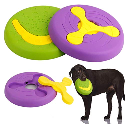 Juguete de Disco Volador para Mascotas Duradero Multifuncional para Perros 2 en 1 Flying Frisbee Flying Saucer Training Toys Dog Bowl para diversión interactiva al Aire Libre (Púrpura)