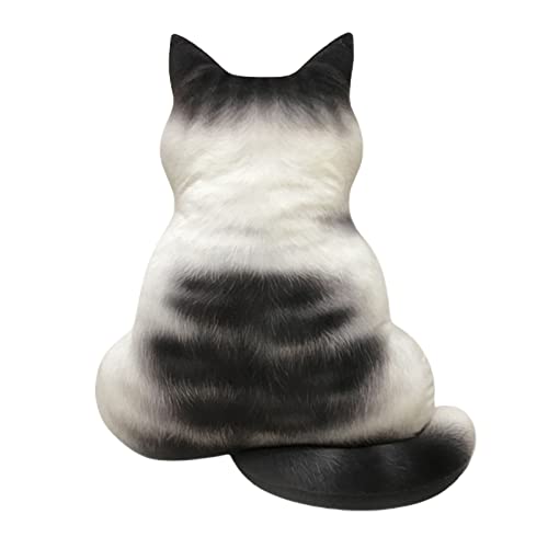 Juguete de peluche para gatos realista Juguete de peluche de gato Anti-desvanecimiento PP Algodón tridimensional Gatos Back Doll Pequeña almohada ligera para sofá de sala de estar - Blanco negro