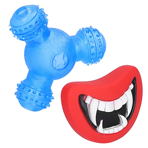 Juguete de protección del medio ambiente para mascotas, juguetes para cachorros, juguete divertido para dentición de cachorros TPR para juguetes para mascotas (azul + rojo labio demonio)