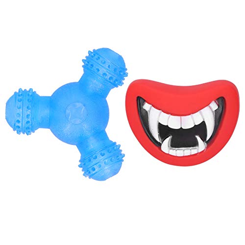 Juguete de protección del medio ambiente para mascotas, juguetes para cachorros, juguete divertido para dentición de cachorros TPR para juguetes para mascotas (azul + rojo labio demonio)