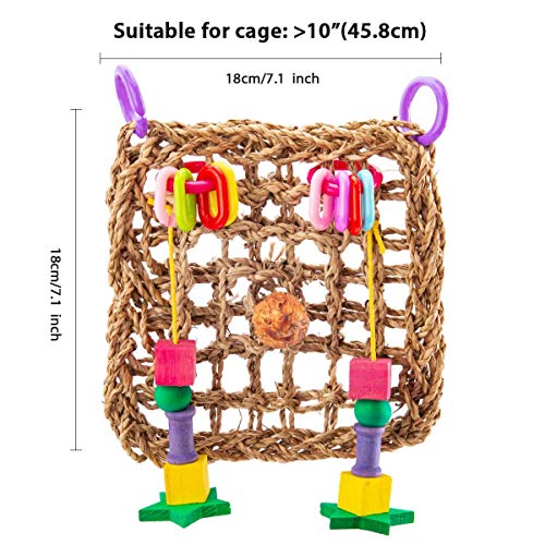 Juguete para Loros, Juguetes para Masticar Loros, Juguete de Loro para pájaros, Alfombra Tejida de Paja Natural Comestible 18 x 18 cm