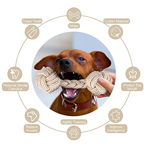 Juguetes de Cuerda para Perros, 4 Piezas Juego de Juguetes para Perros Cachorros, Juguete Masticable para Perros Indestructible, Pelota con Cuerda para Perros Pequeños/ Mediano, Blanco