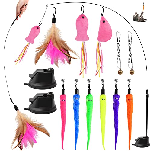 Juguetes Gatos,Pluma con Ventosa,Juguetes para Gatos con Campana,Para Gato Jugar Solo Juguetes Interior Gatitos,13 Piezas