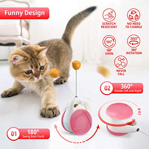 Juguetes Interactivos para Gatos, Juguete para Gatos de Tumbler,Juguetes para Gatos con Hierba Gatera y Plumas, Juguete de Bola de Gato, Juego de Interior para Gatos,Ejercicio Animal Doméstico (Rosa)