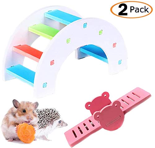 Juguetes para hámster, DIY Puente de madera arco iris con balancín de PVC Juego de juguetes de ejercicio ideal para hámster nido ratón micrófono erizo lagarto animales pequeños