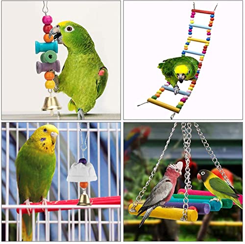 Juguetes para Masticar Loros, 10 Piezas Juguetes para Pájaros Accesorios, Juguete Colgante para Mascotas con Campanas, Columpios, Juguete de Masticación para Pequeños y Medianos Loros de Aves