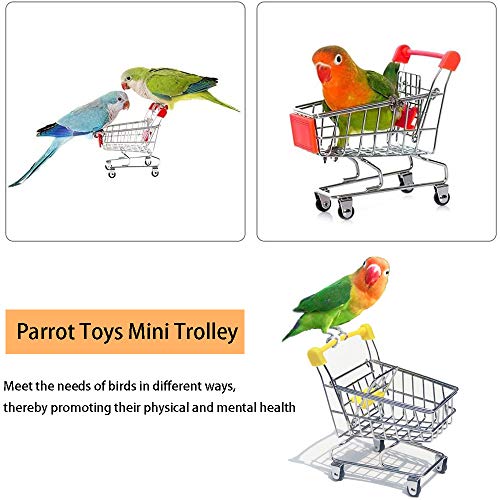 Juguetes para Pajaros Periquitos, Juego de Juguetes para Loros, Mini Carro de la Compra monopatín Anillo de Entrenamiento, Juguetes Interactivos para Pajaros, Loros, Guacamayos, Periquitos, Cacatúas