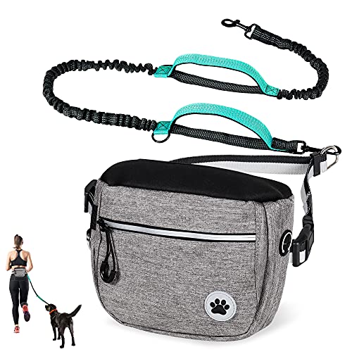 JULUCLKJ Correa de Jogging para Perros Pequeños Grandes, Correa de Jogging Elástica Reflectante con Bolsa para Cinturón Adecuado para Trotar, Correr, Andar en Bicicleta, Caminar (Verde)