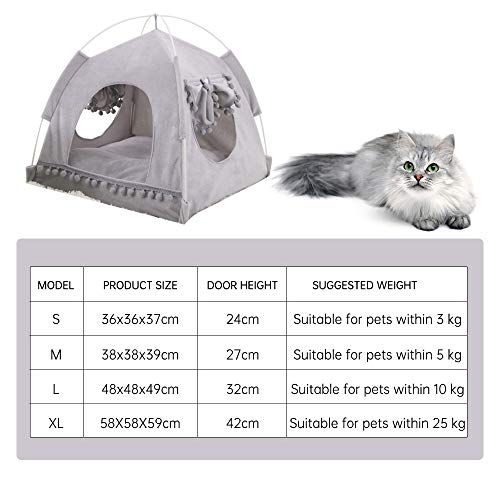 JuneJour Tienda para Mascotas con Cama,Casa de Lona para Perros y Gatos, Casa para Mascotas con Cojín, Ideal para Bajo Techo, en exteriors,Casetas para Perros de Color Gris,XL(58 * 58 * 59cm)