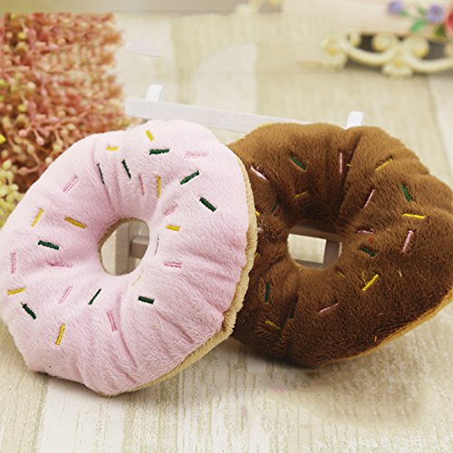 JUNGEN Juguetes de Peluche con Sonidos para Perro Juguete Mordedor en Forma de Donut Juguete Mordedor Felpa para Mascotas Marrón