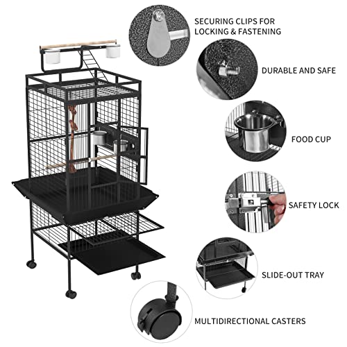 JVSISM Jaula para pájaros, 153,5 cm de alto, ruedas giratorias 360°, color negro para pinzones, periquitos, loros, cacatúas, palomas.