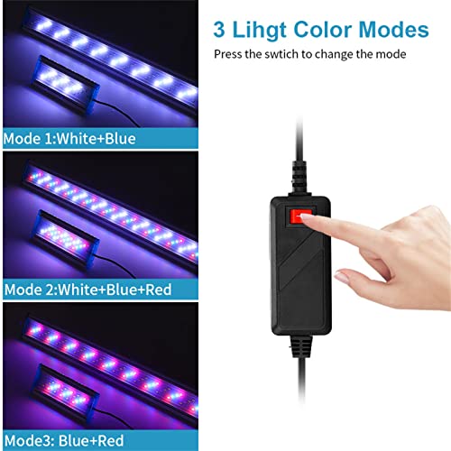 Kabxhueo Luz Delgada LED Acuario Plantado con Luz Azul, Blanco y Rojo, Lámpara LED con Soporte Ajustable para Peceras Resistente al Agua Luz Iluminación LED para Acuarios Plantados,12w