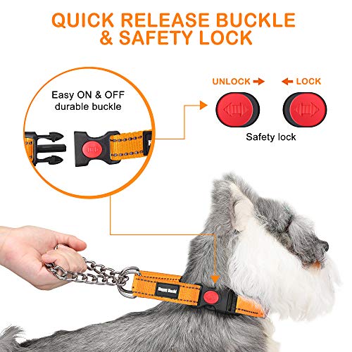 Kaka mall Collar Antitirones para Perro Martingale Collar Estrangulador con Hebilla de Cierre de Seguridad Anillo de Metal,Reflectante Ajustable Collar para Perros Pequeños Medianos Grandes Naranja M