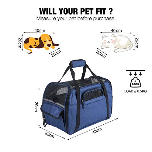 Kaka mall Transportín Perro Gato Transpirable Plegable Pet Carrier Impermeable Bolso de Hombro Acolchado Suave Viaje Avion Tren o Auto por Pequeños Mascota (Azul Real, S)