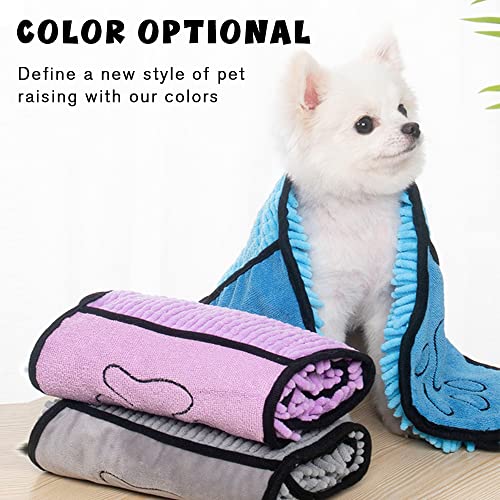 KALIONE Toalla para perro, súper absorbentes, toalla de secado de microfibra para mascotas con bolsillos para manos, secado rápido y lavable a máquina, 63 x 23 cm