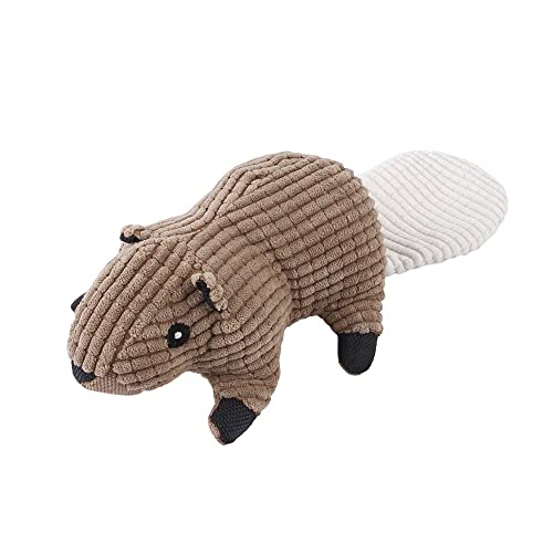 KALUO Muñeca de perro de pana con ratón y accesorios para mascotas, juguetes de felpa para animales, juguete de sonido para mascotas, juguetes para perros de peluche chirriantes (ardilla, marrón)