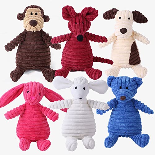 KALUO Muñeca de perro de pana con ratón y accesorios para mascotas, juguetes de felpa para animales, juguete de sonido para mascotas, juguetes para perros de peluche chirriantes (ardilla, marrón)