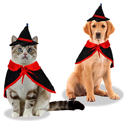 KATELUO Capa de Mascota para Halloween, Apto para Halloween Gato y decoración de Perro, Disfraz de Vampiro de Halloween de Sombrero de Mago de Capa de Vampiro para Fiesta, Disfraz de Mascota