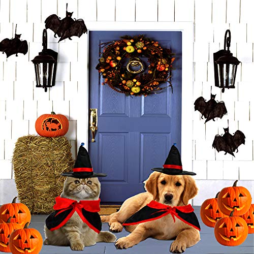 KATELUO Capa de Mascota para Halloween, Apto para Halloween Gato y decoración de Perro, Disfraz de Vampiro de Halloween de Sombrero de Mago de Capa de Vampiro para Fiesta, Disfraz de Mascota