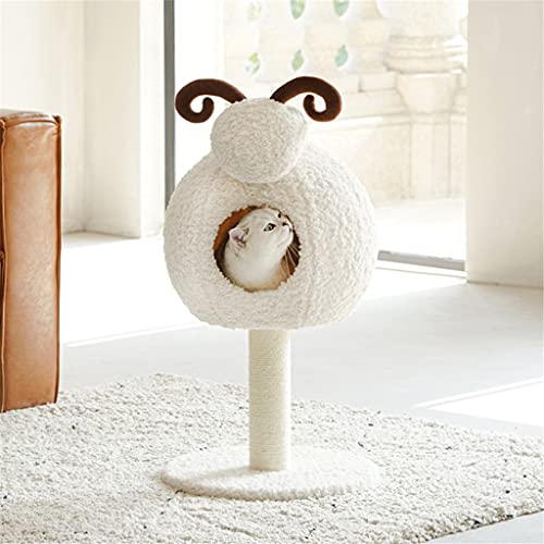 Kdekifn Casa con forma de cordero Cama para gatos Cuerda de sisal Árbol de gatos extraíble para gatos Árbol Cueva de gatos de Navidad Camas para mascotas de calentamiento automático Suministros para m