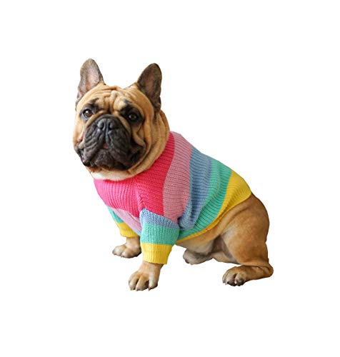 Khemn Bulldog suéter de punto arcoíris, suéter para perro, ropa para bulldog francés, bulldog inglés, Bull Terrier, Pug