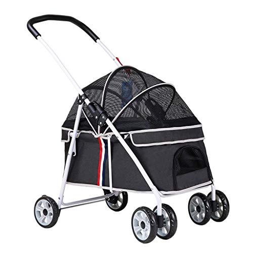 KHUY Carrito para Perros Pequefios, Cochecito para Perros Barato Sillas de Paseo con el Toldo Ajustable, Perros Cochecitos para Perros Pequeño Mediano Plazo de 20 Kg (Color : Black)