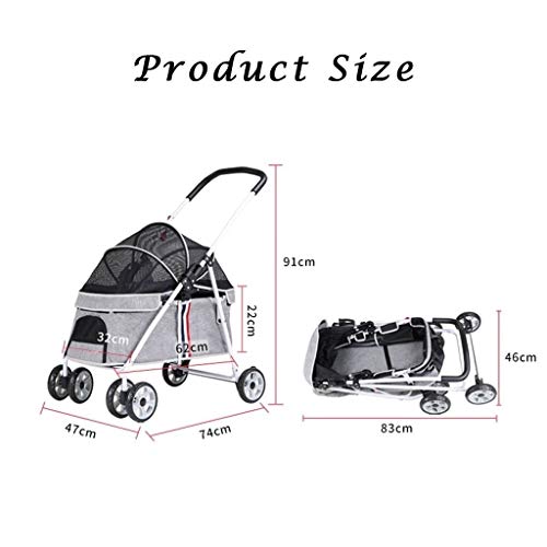 KHUY Carrito para Perros Pequefios, Cochecito para Perros Barato Sillas de Paseo con el Toldo Ajustable, Perros Cochecitos para Perros Pequeño Mediano Plazo de 20 Kg (Color : Gray)