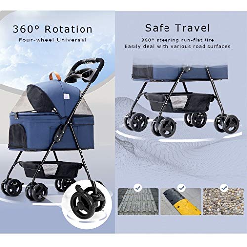 KHUY Cochecito para Perros Pequefios, Carriolas para Mascotas en Pequeña Mediana Perros/Gatos, Sin Cierre Entrada Cochecito Cat para Gatos Grandes con Carrier Desmontable Trolley (Color : Gray)