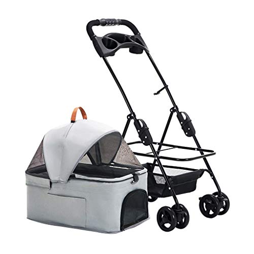 KHUY Cochecito para Perros Pequefios, Carriolas para Mascotas en Pequeña Mediana Perros/Gatos, Sin Cierre Entrada Cochecito Cat para Gatos Grandes con Carrier Desmontable Trolley (Color : Gray)