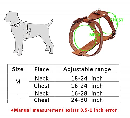 KIFFAY Arnés de Perro de Cuero Genuino marrón 16-30 Cofre Ajustables Correas para Entrenamiento para Caminar Medio MEDIANDO Largos Pitbull BOULER Mastiff(Brown,L)