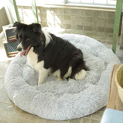 KIFFAY Big Orthopedic Dog Bed Comfortable Doughnut Round Washable Deep Sleep Calming Dog Beds For Large Dog Medium Dogs and Cat Supply Café Ligero/S 50cm