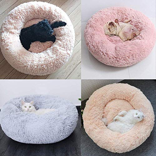 KIFFAY Big Orthopedic Dog Bed Comfortable Doughnut Round Washable Deep Sleep Calming Dog Beds For Large Dog Medium Dogs and Cat Supply Café Ligero/S 50cm