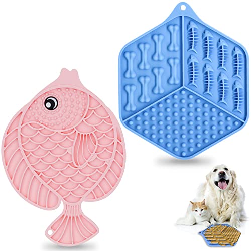 KingAcc Alfombrilla para Lamer Perros, alimentadores lentos para Perros con ventosas,Lick Mat para Perros y Gatos para Bañarse, Arreglarse y Entrenar, para Reducir la Ansiedad, 2 Piezas